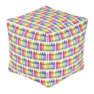 Rainbow Crayons Art Supplies Teacher School Color Pouf