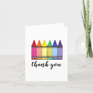 Rainbow Crayons Art Supplies Teacher Thank You Card