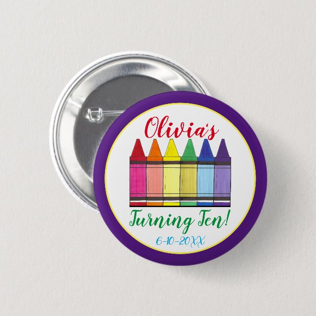 Rainbow Crayons Artist Art Child's Birthday Party Button (Front & Back)