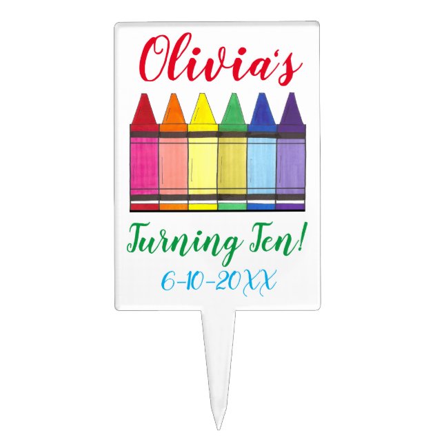 Rainbow Crayons Artist Art Child's Birthday Party Cake Topper (Front)
