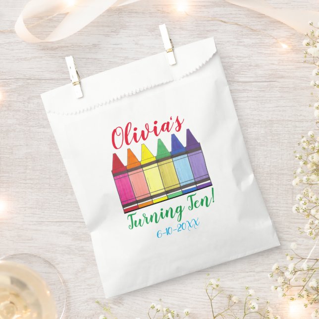Rainbow Crayons Artist Art Child's Birthday Party Favor Bag (Clipped)