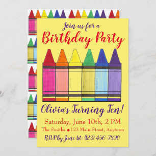 Rainbow Crayons Artist Art Child's Birthday Party Invitation