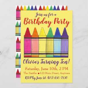 Rainbow Crayons Artist Art Child's Birthday Party Invitation