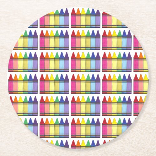 Rainbow Crayons Artist Art Class Birthday Party Round Paper Coaster