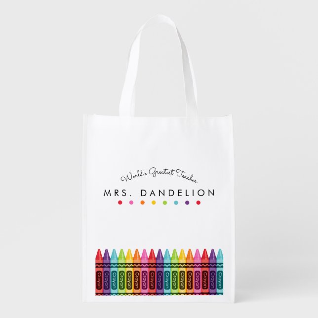 Rainbow Crayons Kindergarten Teacher Gift Grocery Bag (Front)