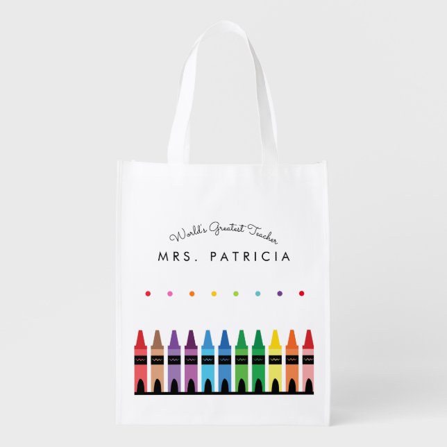 Rainbow Crayons Kindergarten Teacher Gift Grocery Bag (Front)