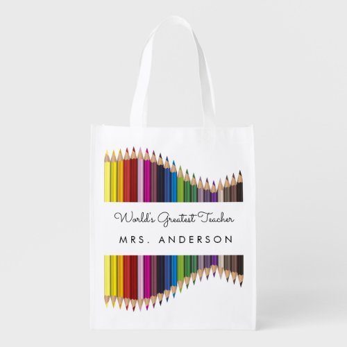 Rainbow Crayons Kindergarten Teacher Gift Grocery Bag