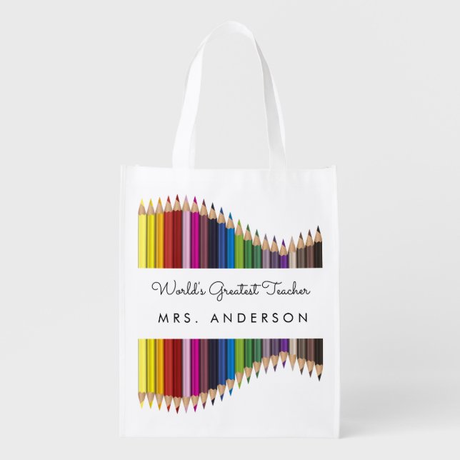 Rainbow Crayons Kindergarten Teacher Gift Grocery Bag (Front)