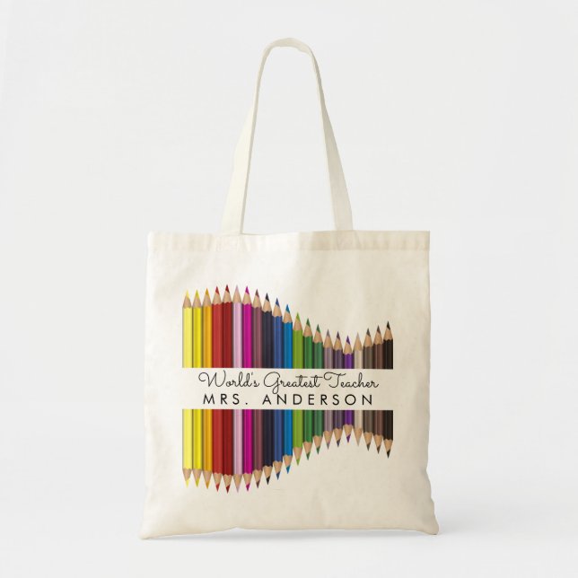 Rainbow Crayons Kindergarten Teacher Gift Tote Bag (Front)