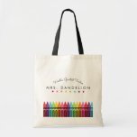 Rainbow Crayons Kindergarten Teacher Gift Tote Bag<br><div class="desc">A cute gift for the World's Greatest Teacher! Perfect present for your favorite grade school teacher for Christmas, Back to School or Teacher Appreciation Day. The tote bag is personalized with a modern block font and adorned with a colorful crayon border. All text is editable and title can be removed....</div>