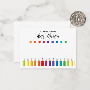 Rainbow Crayons Kindergarten Teacher Note Card