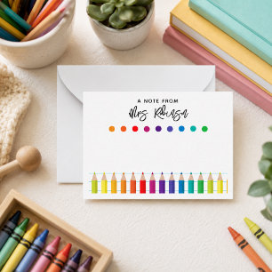 Rainbow Crayons Kindergarten Teacher Note Card