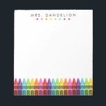 Rainbow Crayons | Kindergarten Teacher Notepad<br><div class="desc">A cute colorful notepad design for a gradeschool teacher. Simple name in black block lettering with a rainbow crayon border. Perfect for kindergarten or elementary teachers.</div>