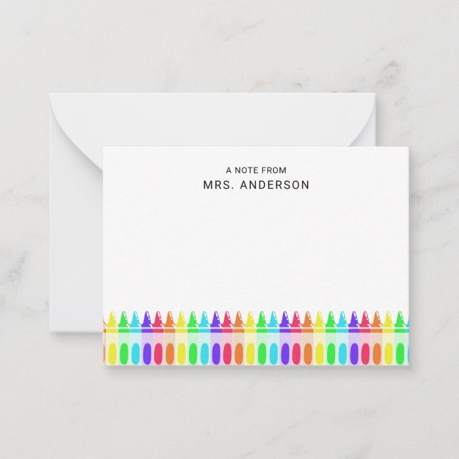 Rainbow Crayons Personalized Elementary Teacher  Note Card (Front)