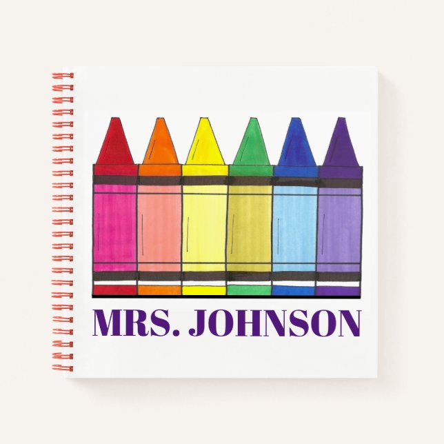 Rainbow Crayons Personalized School Art Teacher Notebook (Front)