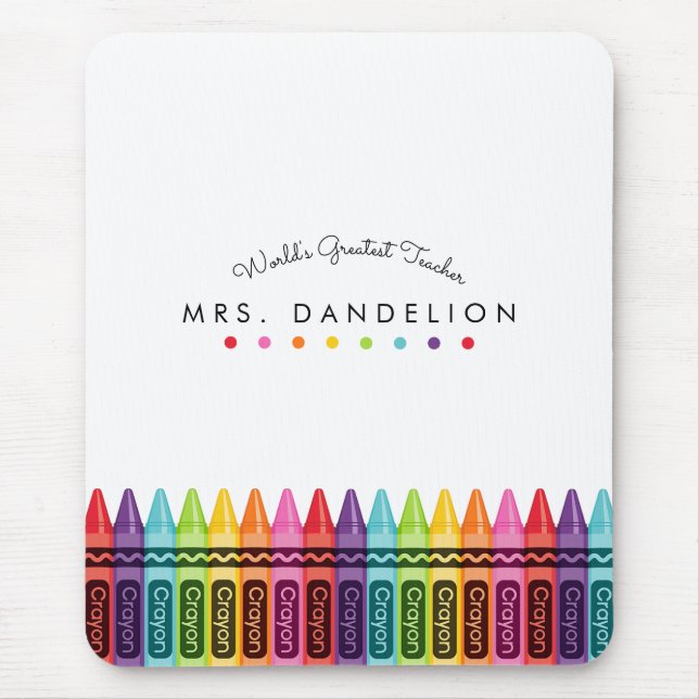 Rainbow Crayons Personalized Teacher Mouse Pad (Front)