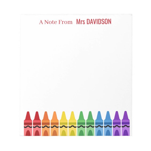 Rainbow Crayons Personalized Teacher Notepad (Front)