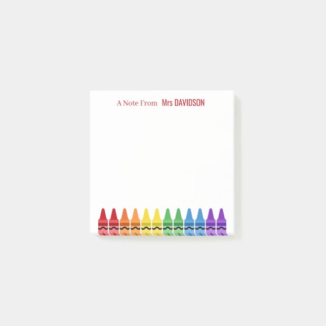 Rainbow Crayons Personalized Teacher Post-it Notes (Front)