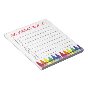 Rainbow Crayons Personalized Teacher To Do List Notepad