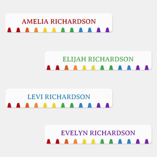 Rainbow Crayons Personalized Waterproof Name  Labels (Group)
