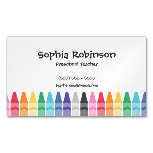 Rainbow Crayons Preschool Elementary Teacher Business Card Magnet