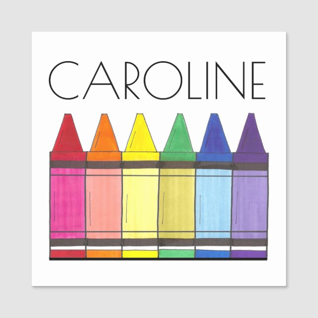 Rainbow Crayons School Art Supplies Teacher Name Tag (Front)