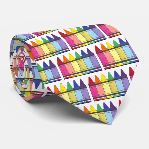 Rainbow Crayons School Art Teacher Coloring Pride Neck Tie
