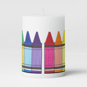 Rainbow Crayons School Teacher Art Supplies Pride Pillar Candle