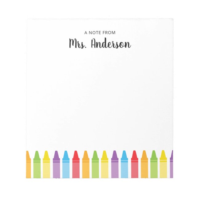 Rainbow Crayons Teacher Appreciation Notepad (Front)