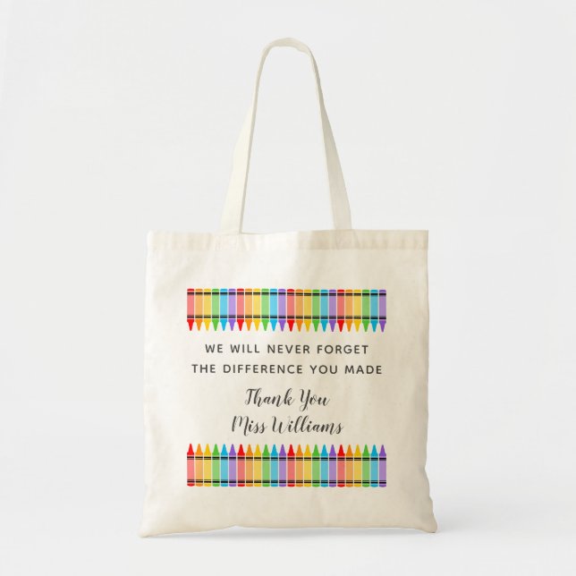 Rainbow Crayons Teacher Appreciation Tote Bag (Front)