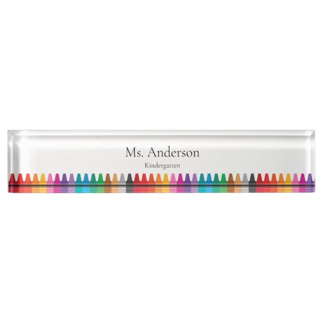 Rainbow Crayons Teacher Name Grade Desk Name Plate (Front)