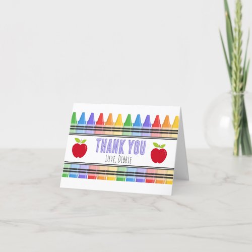 Rainbow Crayons Teacher Name Thank You Card