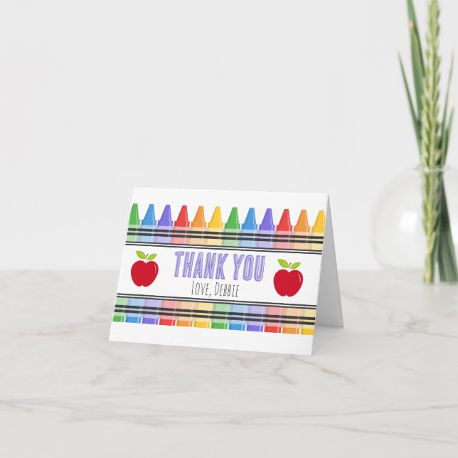 Rainbow Crayons Teacher Name Thank You Card (Front)