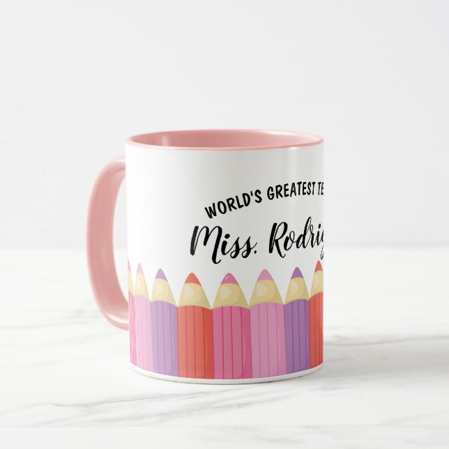 Rainbow Crayons Worlds Greatest Teacher Coffee Mug (Front Left)