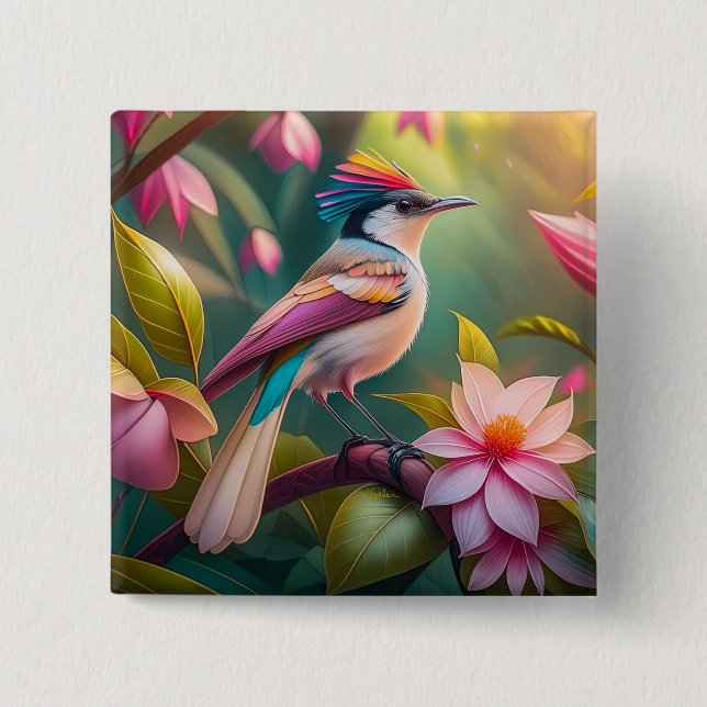 Rainbow crested Jay Fantasy Bird Button (Front)