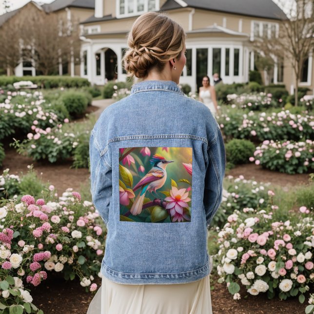 Rainbow crested Jay Fantasy Bird Denim Jacket (Wedding Back)