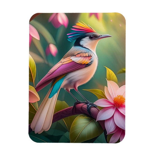 Rainbow crested Jay Fantasy Bird Magnet (Vertical)