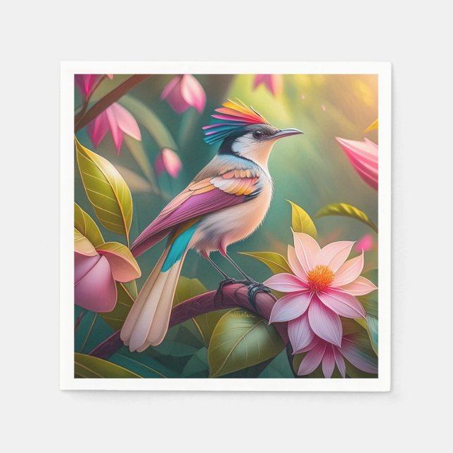 Rainbow crested Jay Fantasy Bird Napkins (Front)