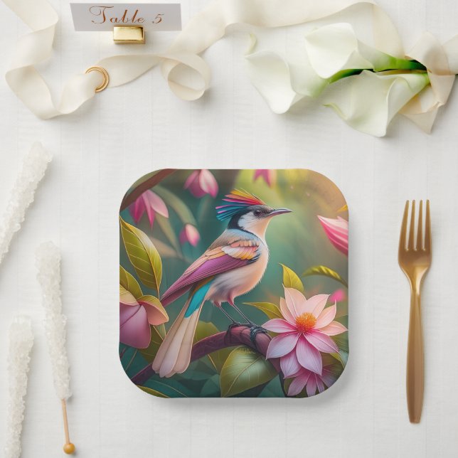 Rainbow crested Jay Fantasy Bird Paper Plates (Wedding)
