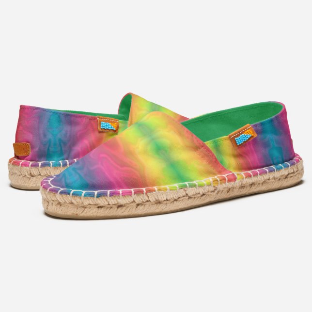 [Rainbow Crinkle] Bright Tie-Dye Gradient Stripes Espadrilles (Angled)