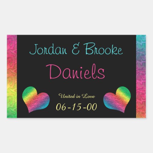 Rainbow Crinkle Wedding Heart Butterfly Black Rectangular Sticker