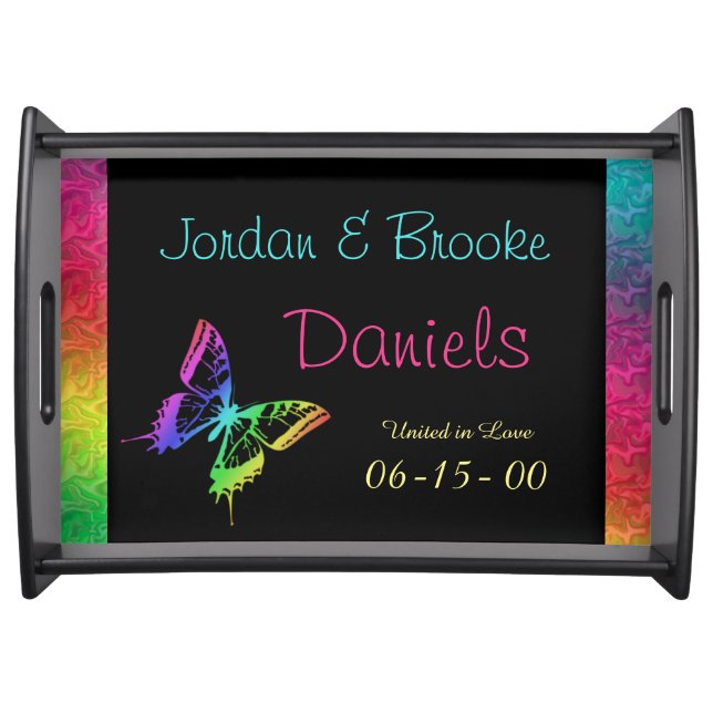 [Rainbow Crinkle Wedding] Heart Butterfly Black Serving Tray (Front)