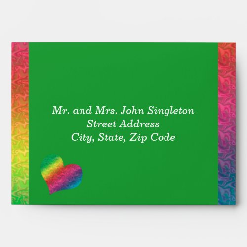 Rainbow Crinkle Wedding Heart Butterfly Green Envelope