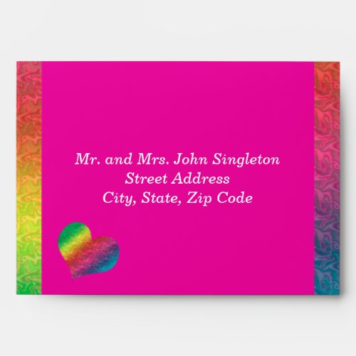 Rainbow Crinkle Wedding Heart Butterfly Pink Envelope
