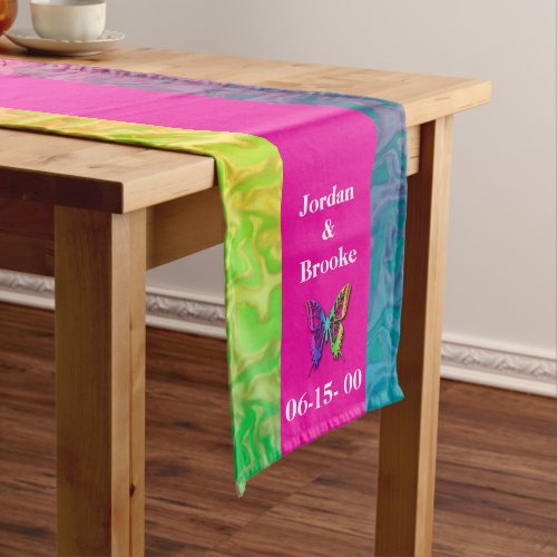 Rainbow Crinkle Wedding Heart Butterfly Pink Long Table Runner