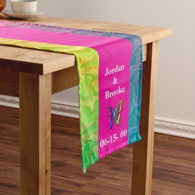 [Rainbow Crinkle Wedding] Heart Butterfly Pink Long Table Runner (In Situ)