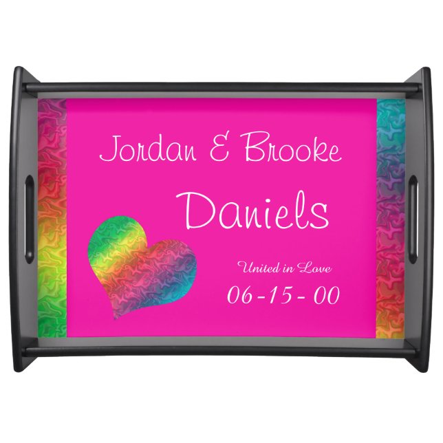 [Rainbow Crinkle Wedding] Heart Butterfly Pink Serving Tray (Front)