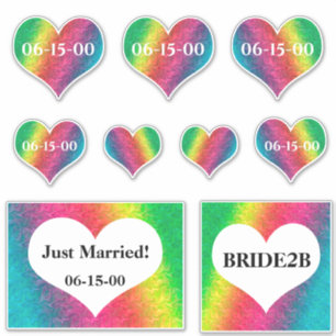 [Rainbow Crinkle Wedding] Hearts Date Vinyl Sticker