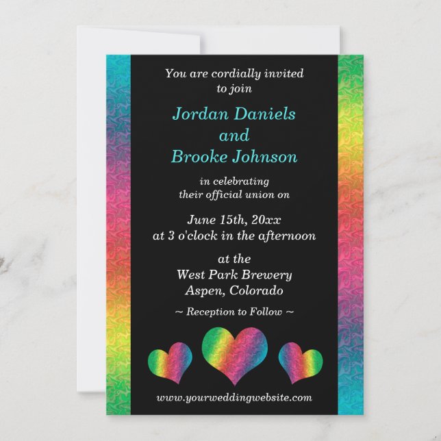 [Rainbow Crinkle Wedding] Hearts Modern Black (Front)