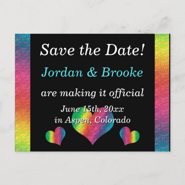 [Rainbow Crinkle Wedding] Hearts Postcard Black (Front)